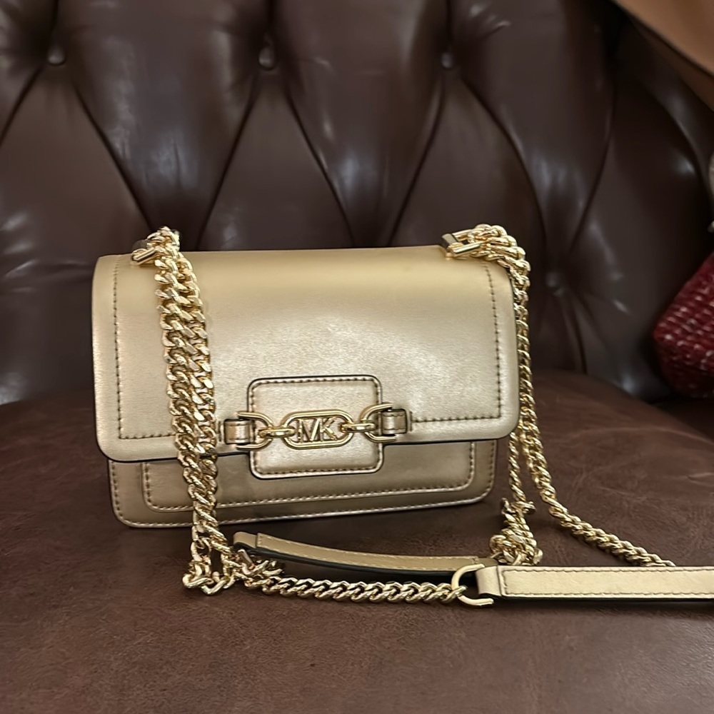 Michael Kors Small Heather Crossbody in Gold Leather